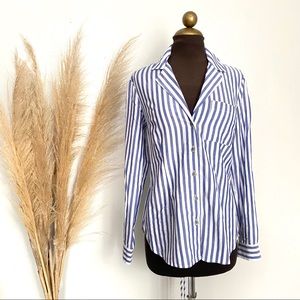Pilcro Striped Buttondown Shirt Lace Up Back Blue